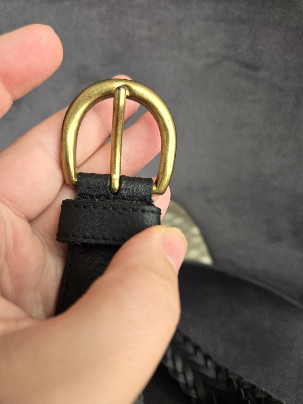 Vintage Black Braided Leather Belt Brass Buckle Plus Size 50 Oversized Knot - Picture 3 of 7